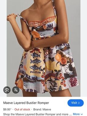 Maeve Multi-Color Fruit & Coastal Print Bustier Romper